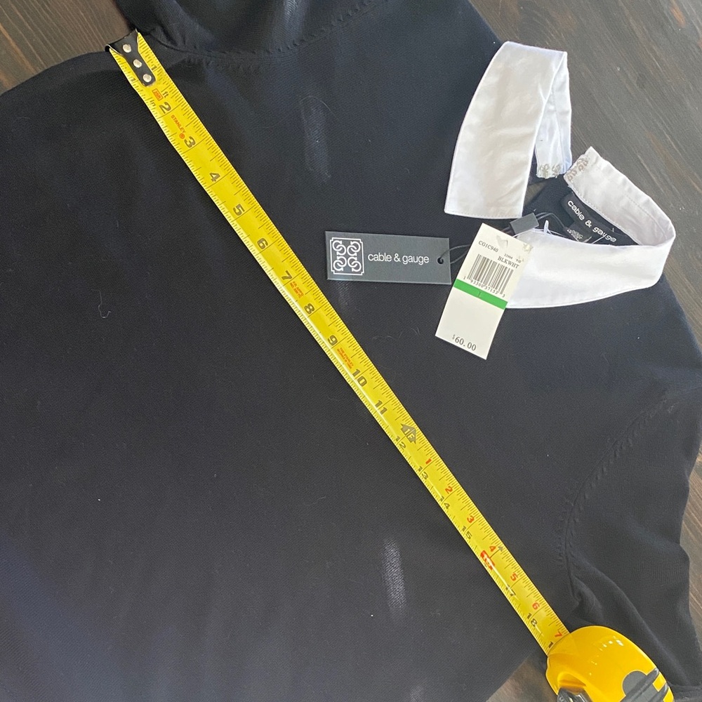 Cable & Gauge L Sweater Black with White Collar and Shirttail Faux Layered - Picture 4 of 8